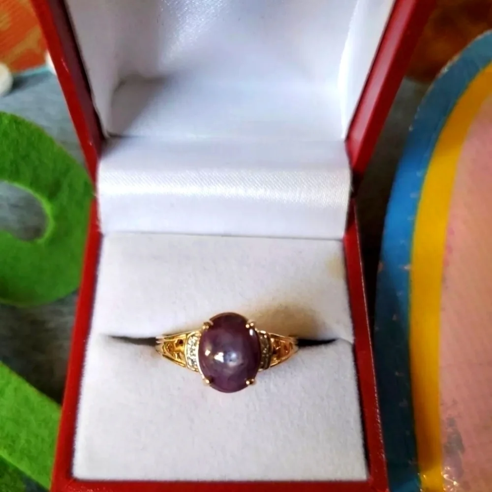 India Star Ruby And White Zircon Solitaire Celestial Ring Sz 8 - Picture 8 of 8